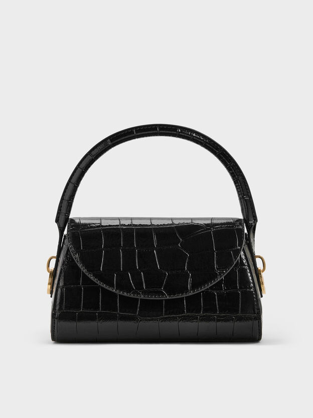 Kaila Croc-Effect Top Handle Bag, Black Croco, hi-res