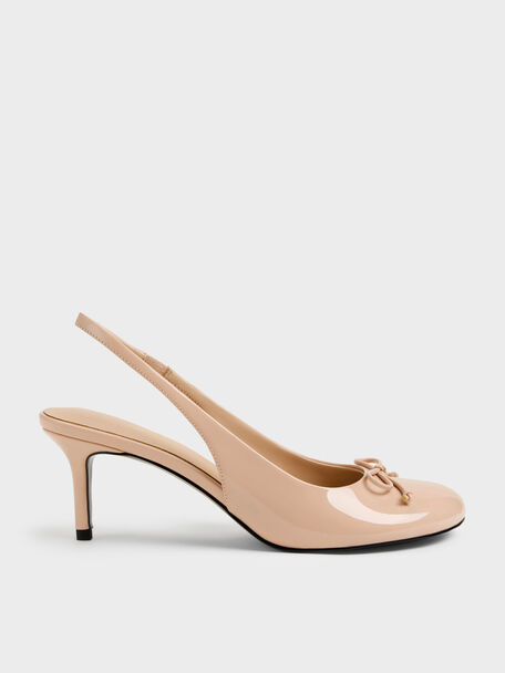 Imani Patent Asymmetric Slingback Pumps, Nude, hi-res