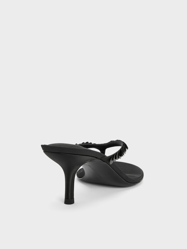 Briella Sequinned Heeled Thong Sandals, Black Textured, hi-res