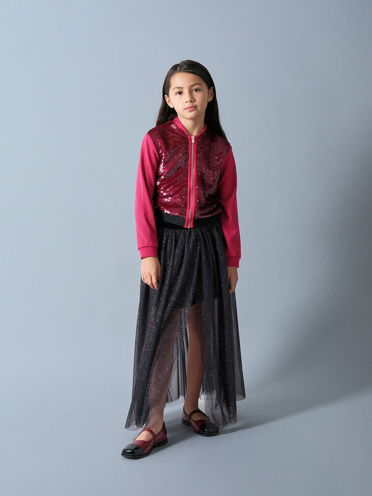 Girls' Patent Cap-Toe Mary Janes, Maroon, hi-res