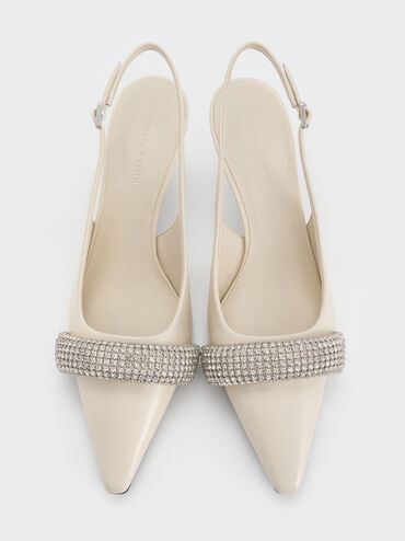 Crystal-Embellished Pointed-Toe Slingback Pumps, Chalk, hi-res