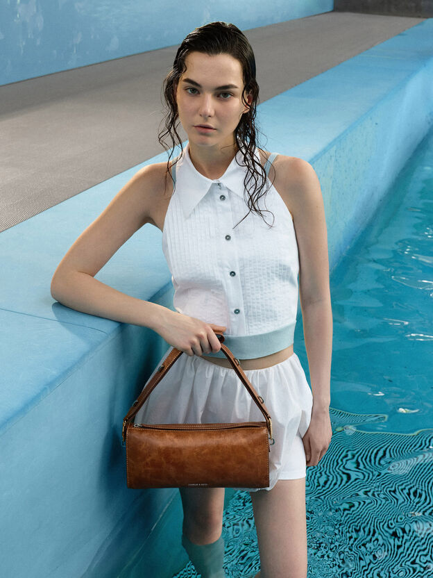 Delfina Elongated Shoulder Bag, Distressed Tan, hi-res
