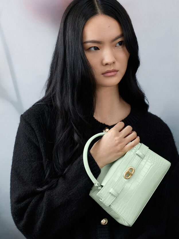 Aubrielle Croc-Effect Belted Top Handle Bag, Mint Green, hi-res