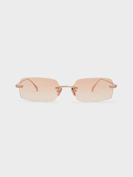 Easton Rimless Rectangular Sunglasses, Rose Gold, hi-res