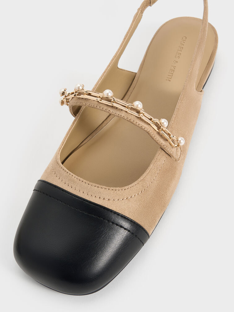 Rio Beaded Chain-Link Slingback Flats, Sand, hi-res