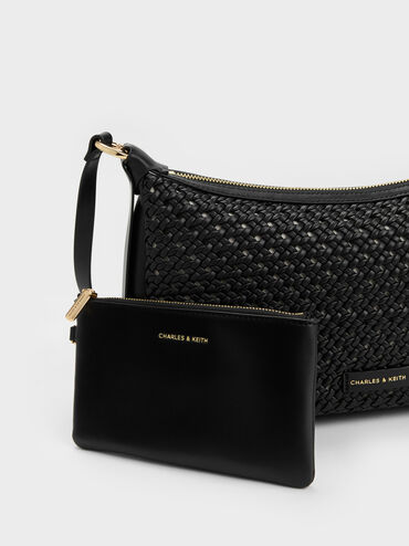 Calla Woven Shoulder Bag, Black, hi-res