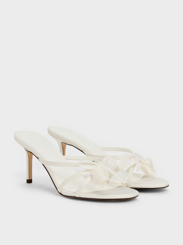 Bow Flower-Pearl Heeled Mules, White, hi-res
