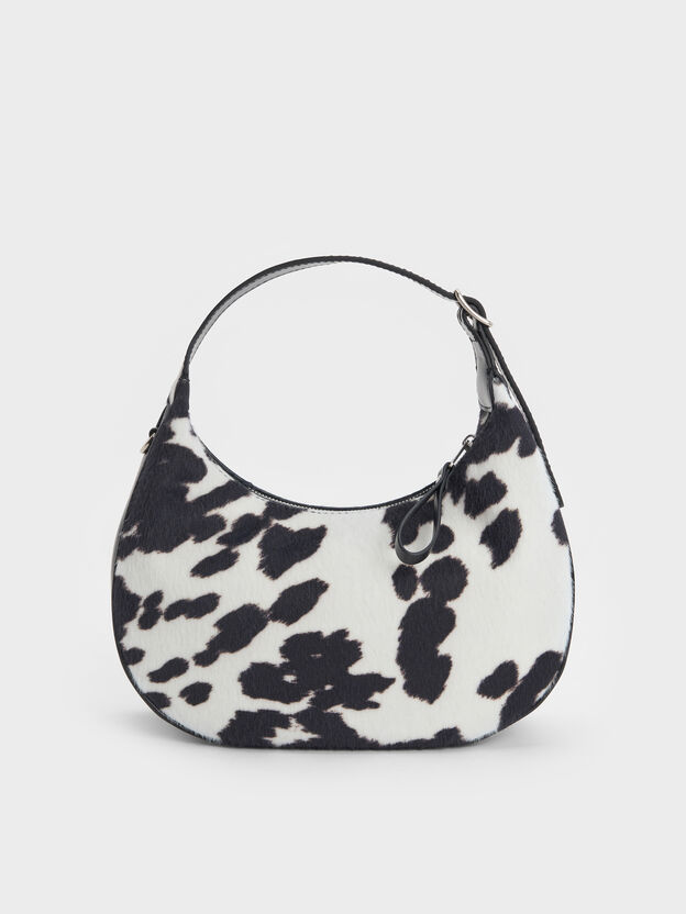 Vega Furry Cow-Print Hobo Bag, Multi, hi-res