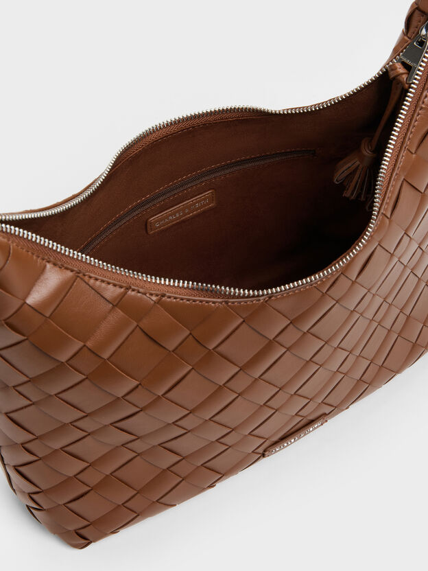 Ivette Woven Tassel Hobo Bag, Chocolate, hi-res