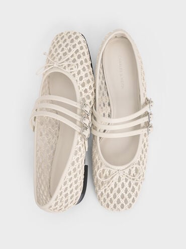Woven Triple-Strap Mary Janes, Chalk, hi-res