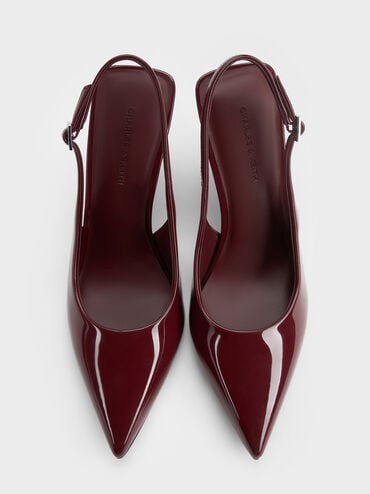 Patent Translucent-Heel Slingback Wedges, Burgundy, hi-res