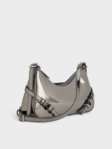 Sloane Metallic Shoulder Bag, Pewter, hi-res