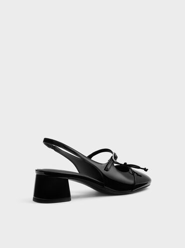 Patent Bow Slingback Pumps, Black Patent, hi-res