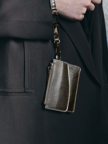Agatha Chain-Accent Wristlet Card Holder, Pewter, hi-res