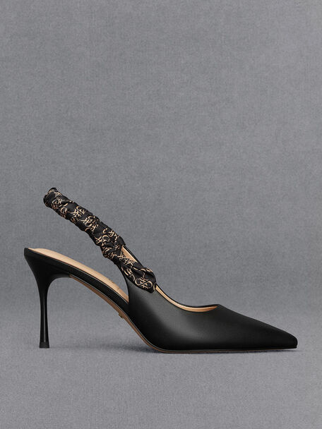 Tully Leather Ruched Print Slingback Pumps, Black, hi-res