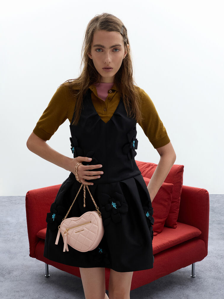 Paffuto Quilted Heart Crossbody Bag, Soft Pink, hi-res