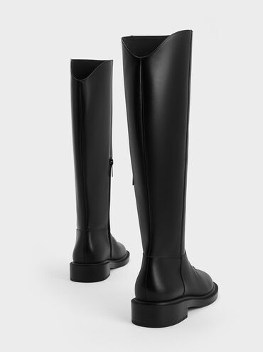 Gabine Leather Interlocking-Accent Knee-High Boots, Black, hi-res