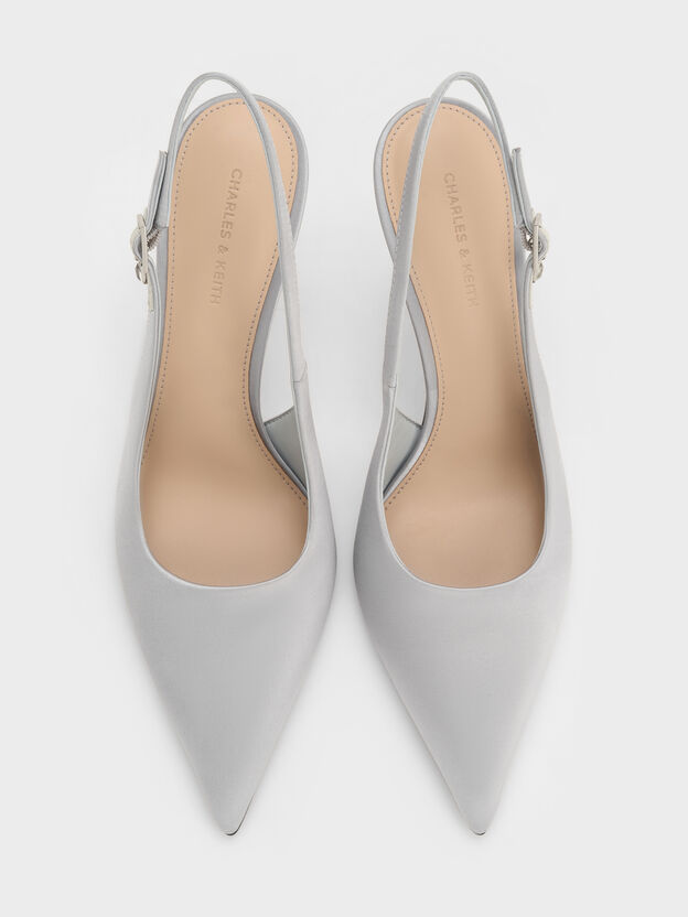 Teardrop-Crystal Pointed Slingback Pumps, Silver, hi-res