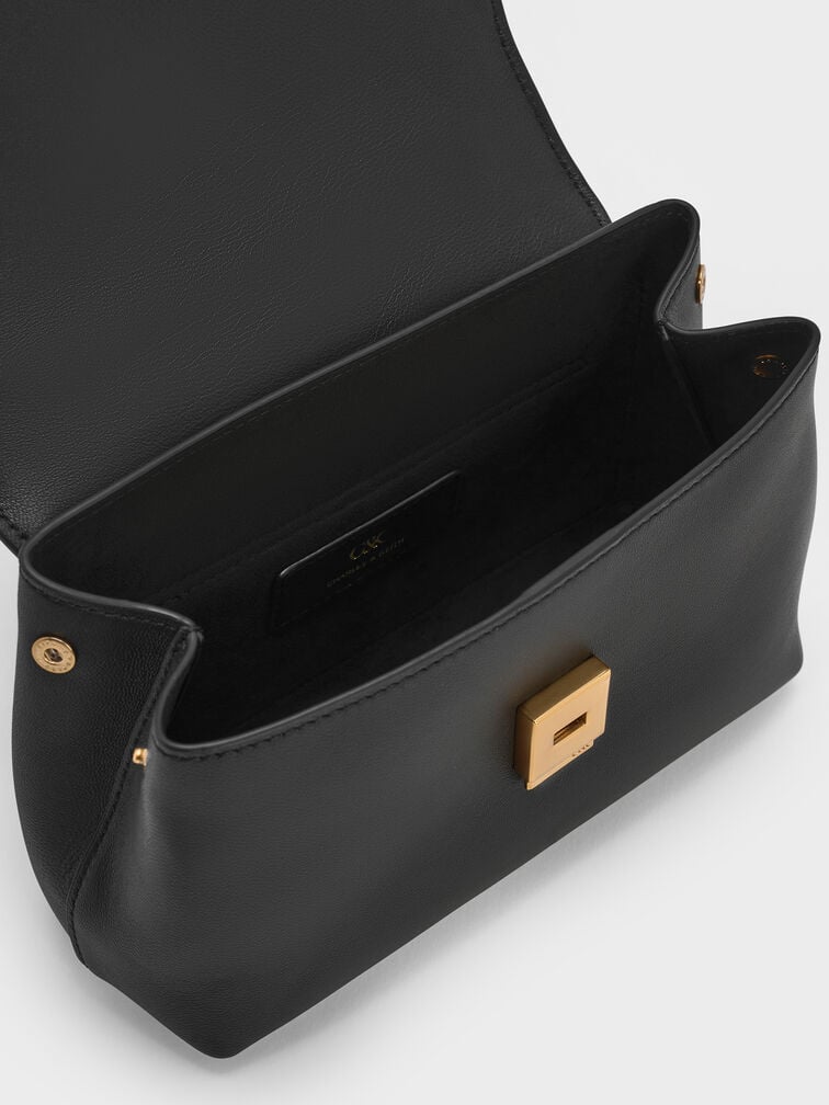 Gabine Leather Top Handle Bag, Black, hi-res