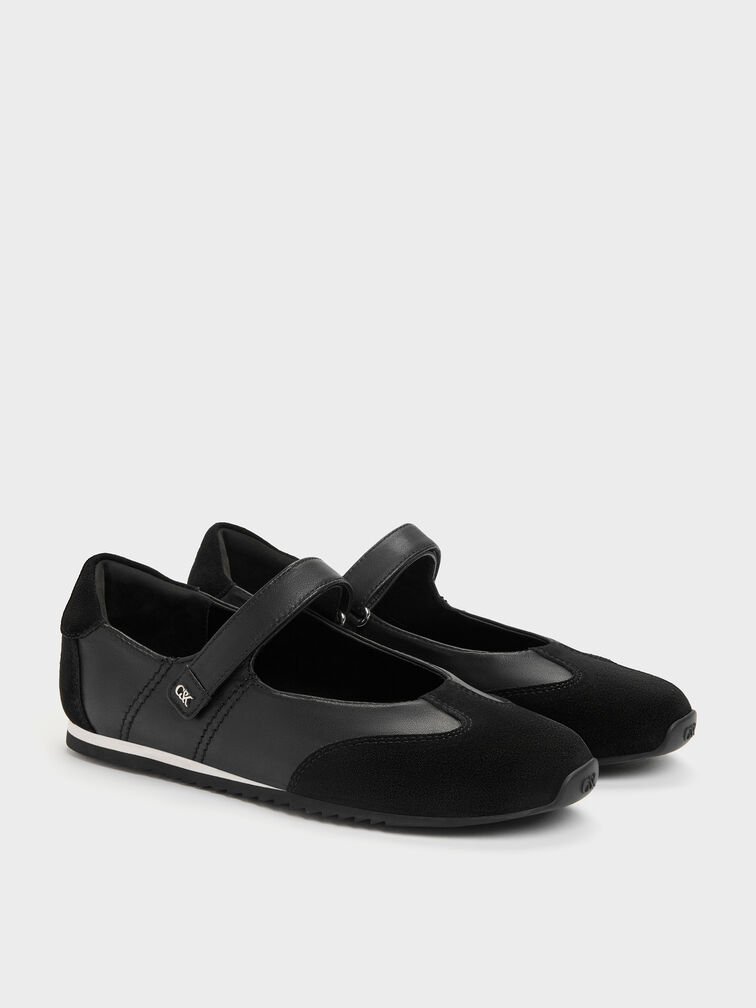 Jace Leather & Suede Mary Jane Sneakers, Black, hi-res