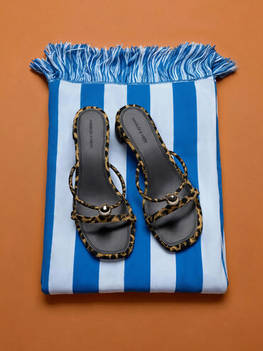 Georgie Leopard-Print Metal-Ball Heeled Mules, Animal Print Natural, hi-res
