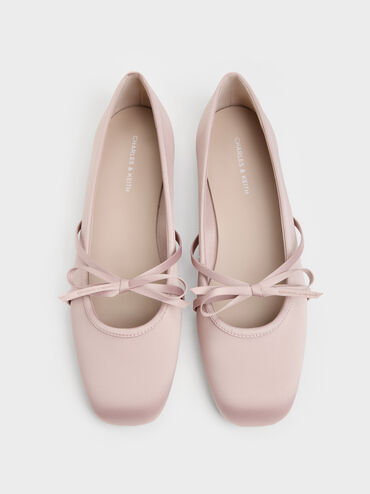 Satin Bow Ballet Flats, Pink, hi-res