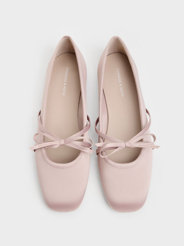 Satin Bow Ballet Flats, Pink, hi-res