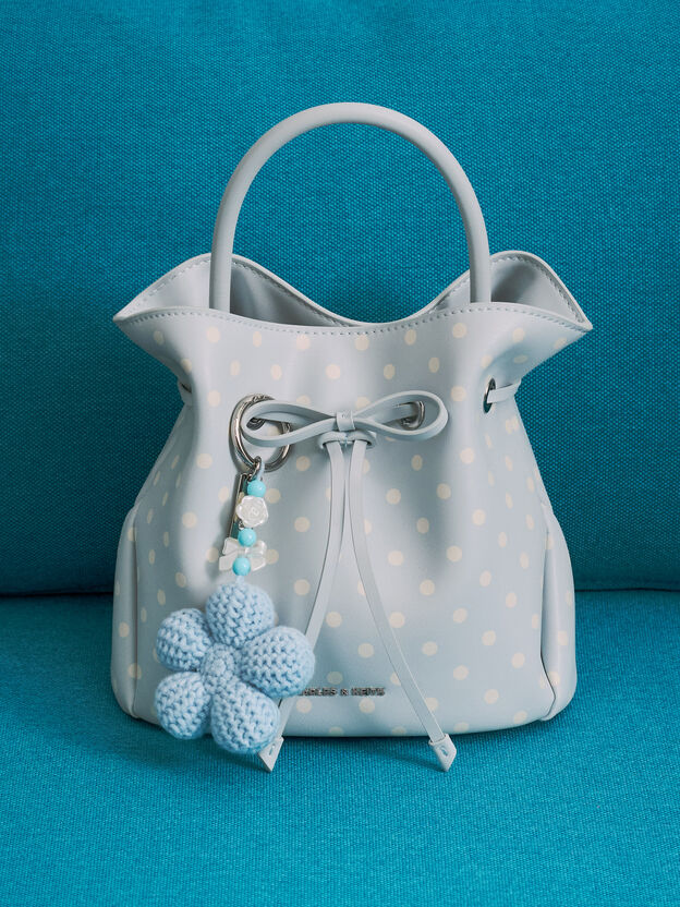 Crochet-Flower Beaded Charm, Sea Salt Blue, hi-res