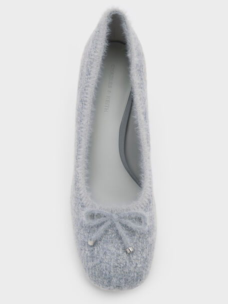 Knitted Bow Pumps, Light Grey, hi-res