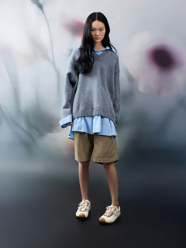 Nylon & Suede Double-Lace Sneakers, Chalk, hi-res