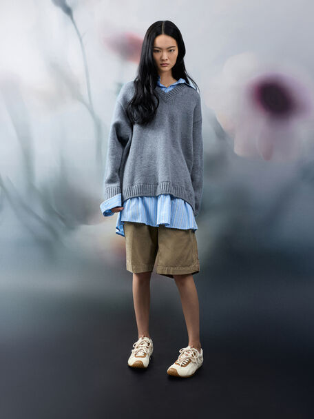 Nylon & Suede Double-Lace Sneakers, Chalk, hi-res
