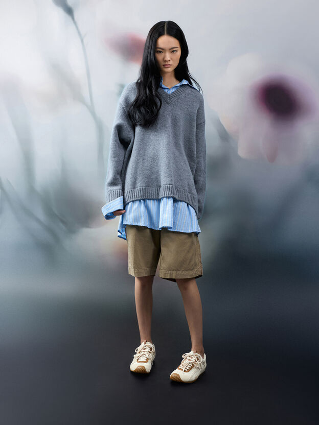 Nylon & Suede Double-Lace Sneakers, Chalk, hi-res