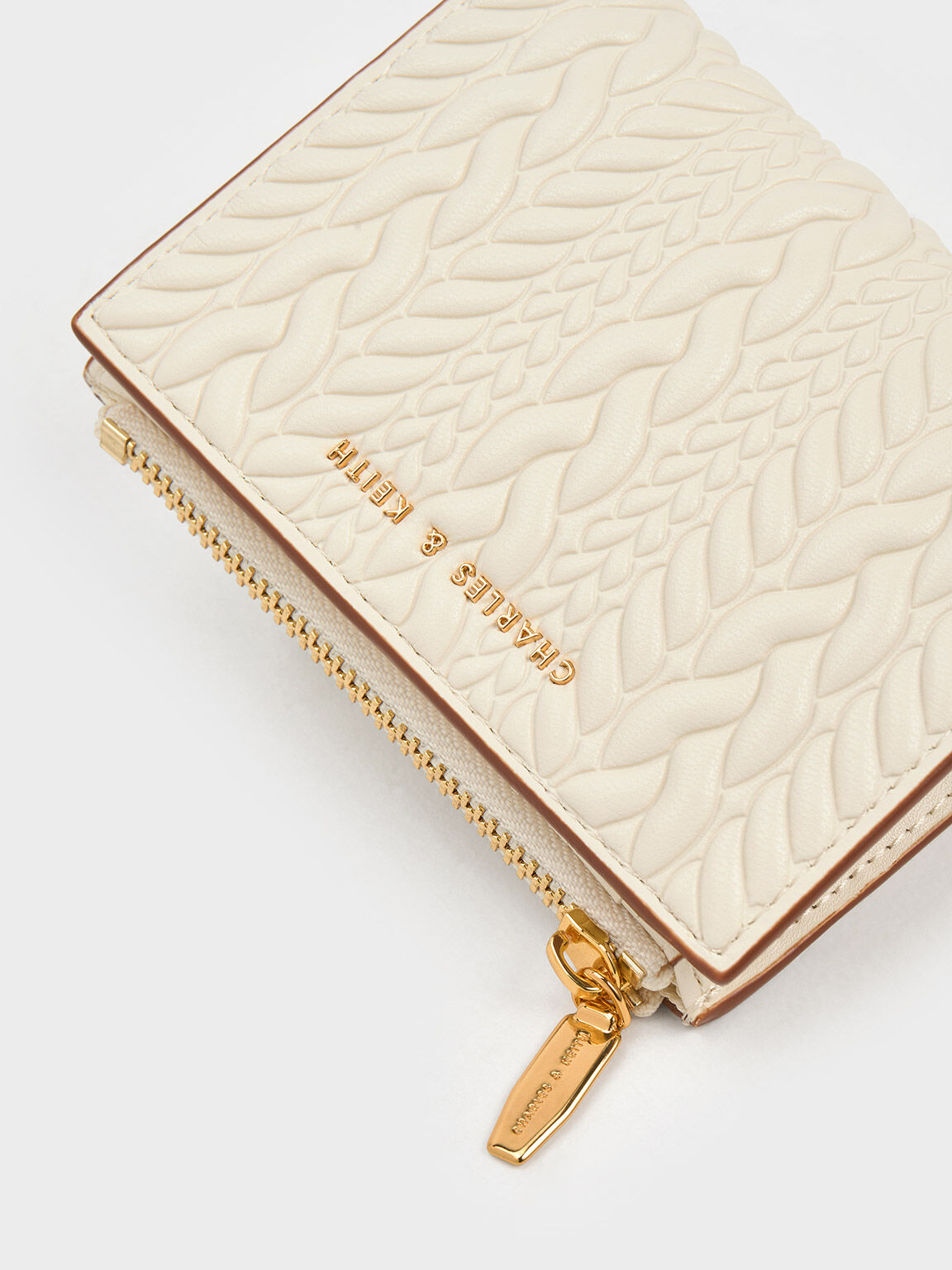 Cream Apolline Textured Top-Zip Wallet - CHARLES & KEITH UK