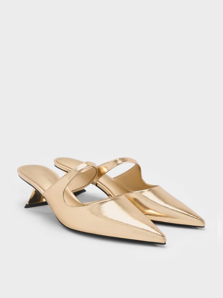 Vada Metallic Asymmetric Sculptural Heel Pumps, Light Gold, hi-res