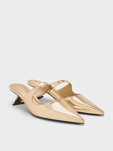 Vada Metallic Asymmetric Sculptural Heel Pumps, Light Gold, hi-res