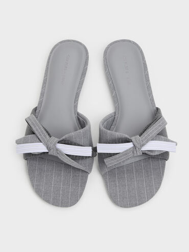 Striped Bow Slide Sandals, Grey, hi-res