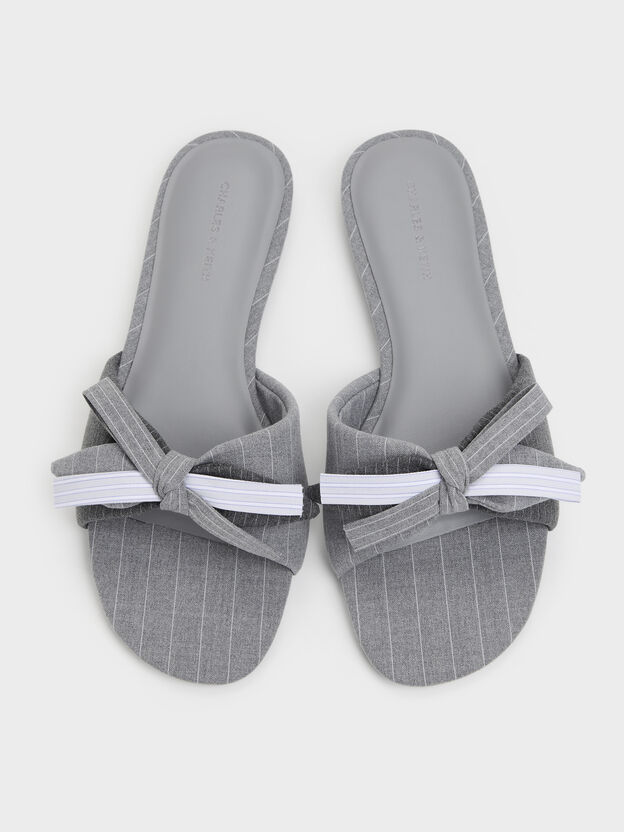 Striped Bow Slide Sandals, Grey, hi-res