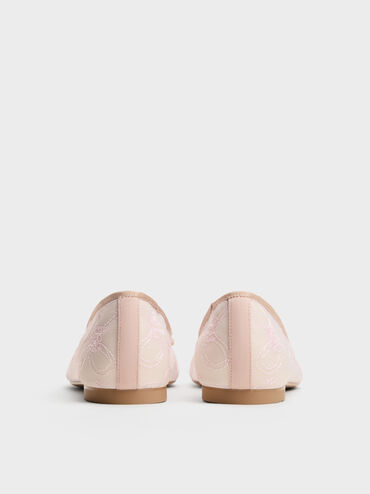 Embroidered-Mesh Bow Ballet Flats, Light Pink, hi-res