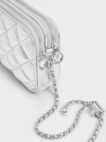 Mini Apfra Quilted Crossbody Bag, Silver, hi-res