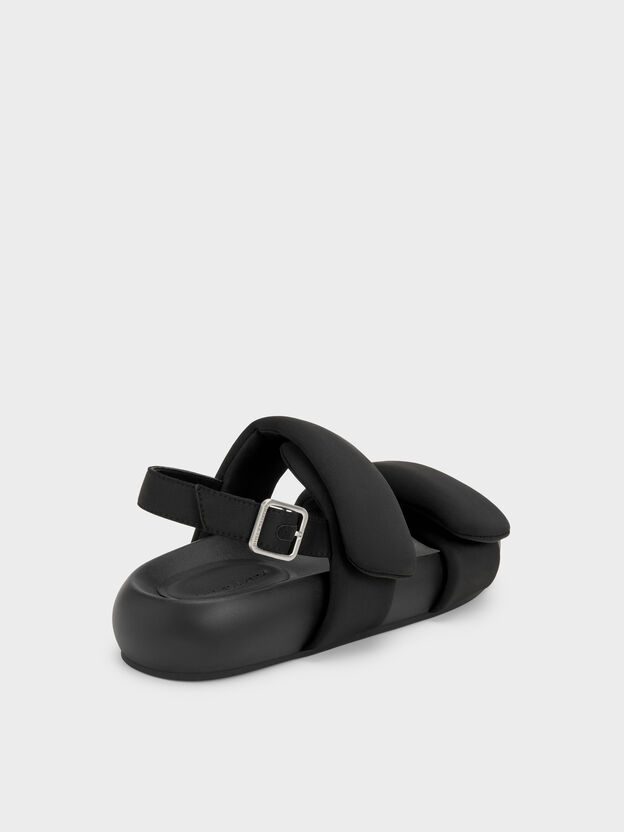 Double-Strap Slingback Sandals, Black Textured, hi-res