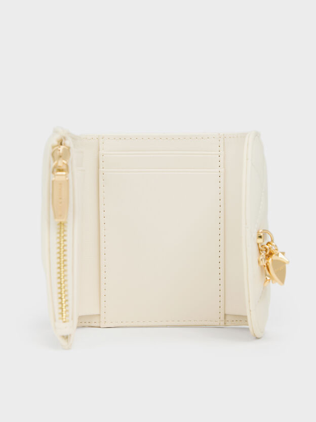 Arrietty Quilted Curved-Flap Wallet, Cream, hi-res