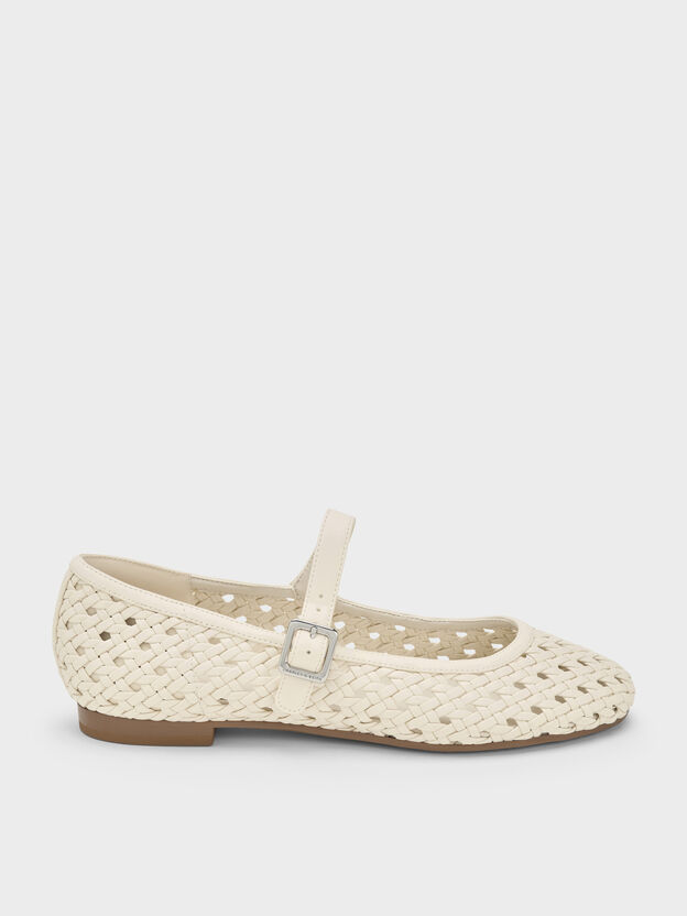 Woven Mary Jane Flats, Cream, hi-res