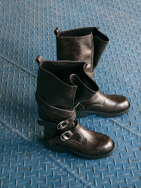 Double-Strap Knee-High Boots, Dark Brown, hi-res