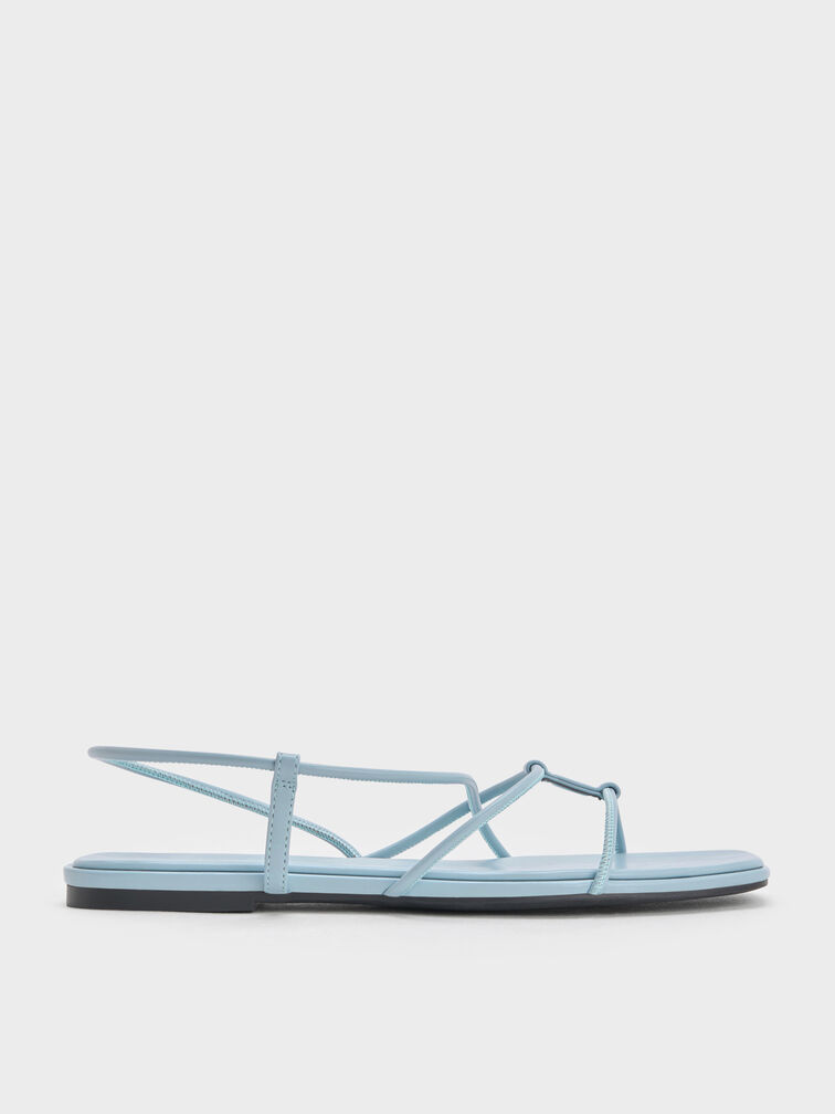 Square-Toe Strappy Sandals, Light Blue, hi-res
