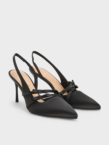 Jessy Recycled Polyester Bow Slingback Pumps, Black Textured, hi-res