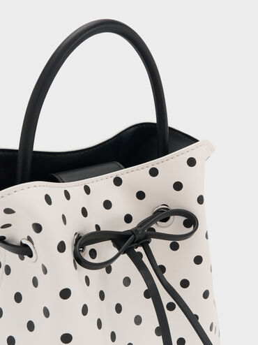Hazel Polka-Dot Bow Bucket Bag, Cream, hi-res