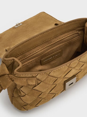 Ivette Recycled Suede Woven Crossbody Bag, Sahara Sand, hi-res
