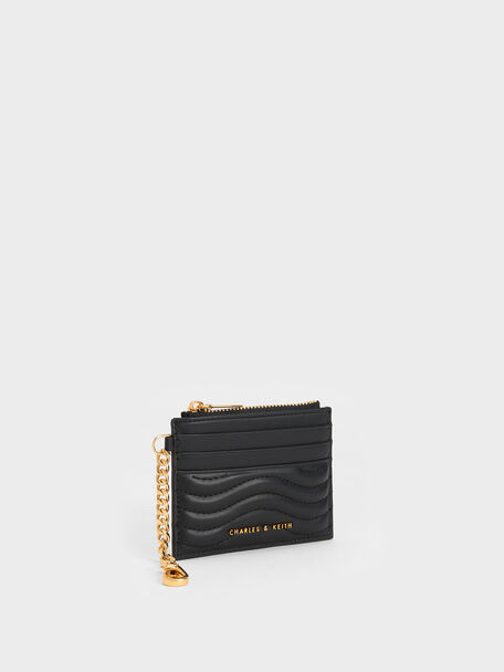 Aubrielle Wavy-Stitch Card Holder, Black, hi-res