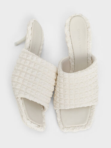 Loren Textured Kitten-Heel Mules, Chalk, hi-res