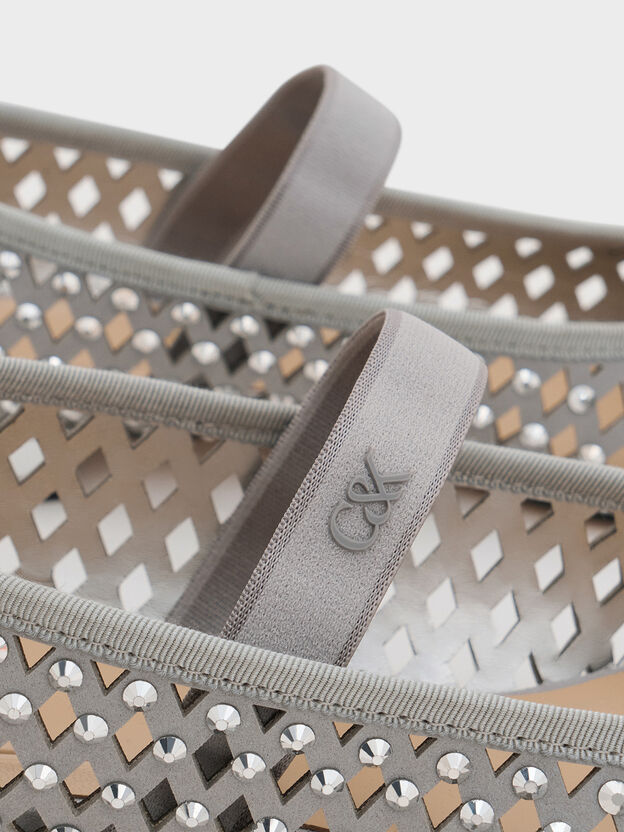 Studded Cut-Out Ballet Flats, Light Grey, hi-res
